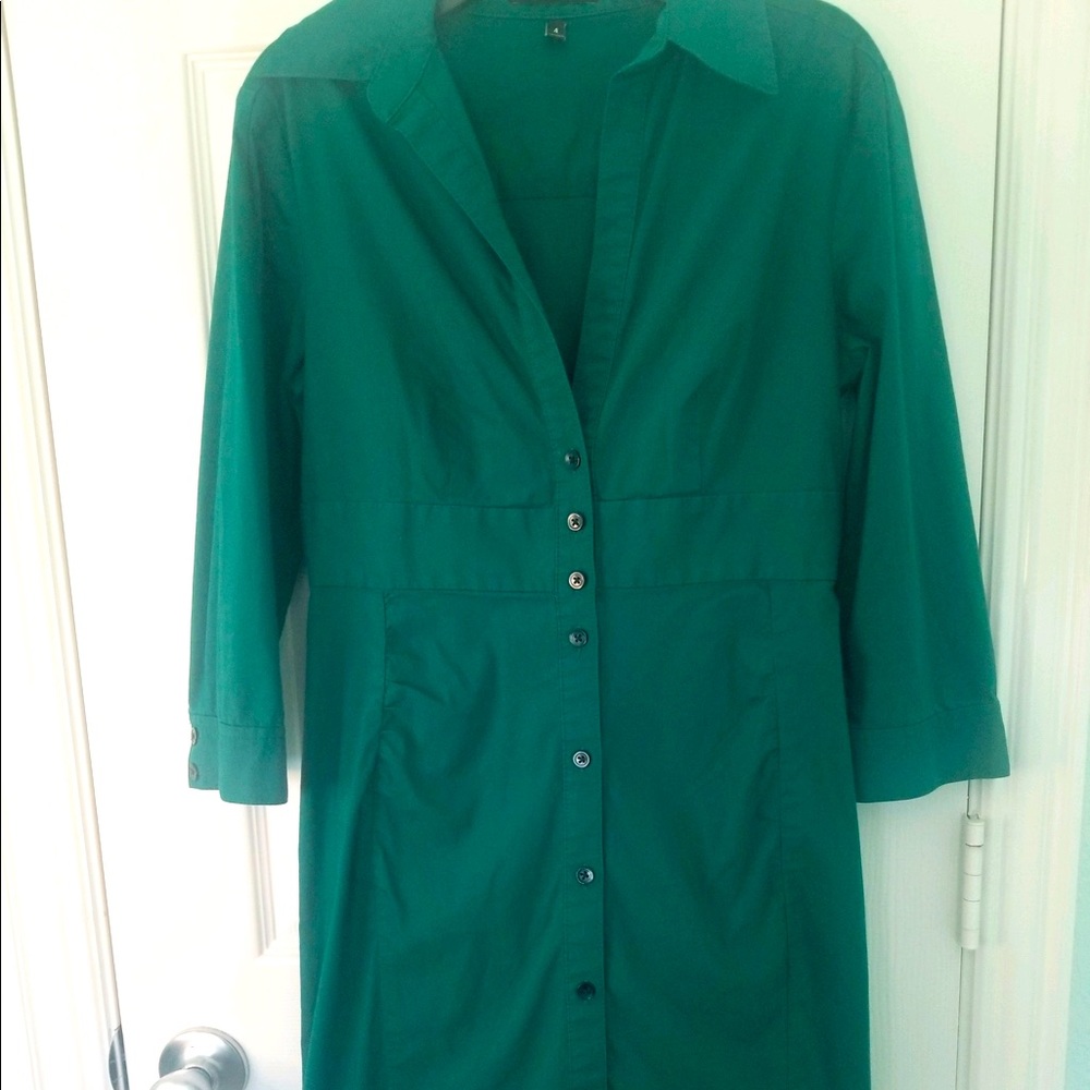 Green quarter sleeve express knee length dress